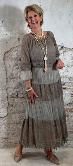 168348. Floor silk & lace ibiza jurk taupe