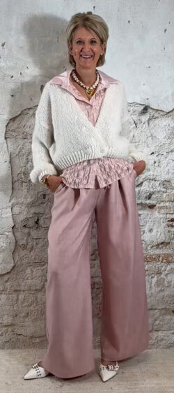 169990. Len wijde koord pantalon oudroze