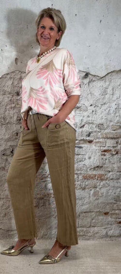 Linnen broek dames in camel kleur maat 38-42