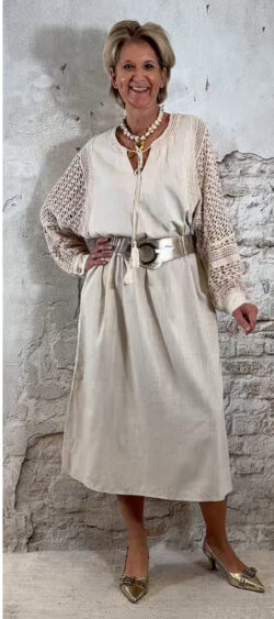 169221. Nana lange jurk linnen & crochet