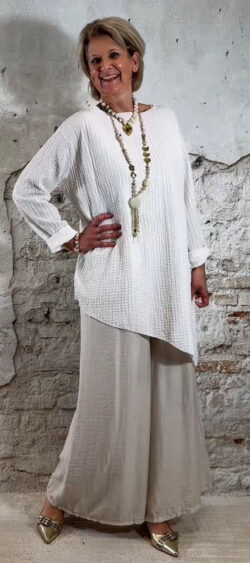 Oversized mousseline shirt dames wit | asymmetrische tuniek IN173115