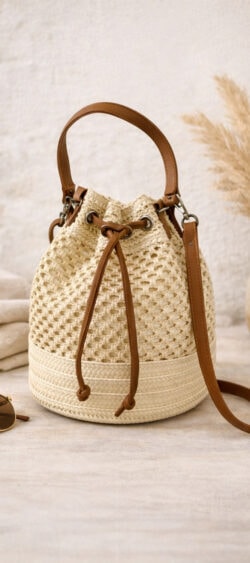 170124. Raffia bucket bag ecru