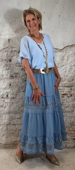 Oversized cotton pullover v-hals lichtblauw -Bibi 166890