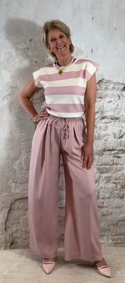 DAGDEAL! Wijde pantalon oudroze met  koord linnenlook - Len 169990
