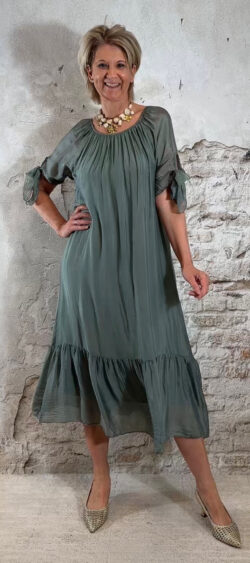 zijde nette midi jurk khaki