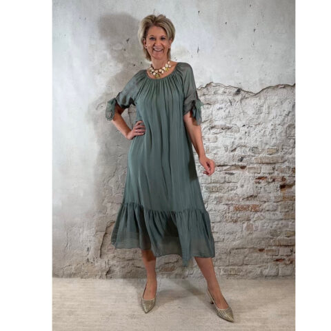 zijde nette midi jurk khaki