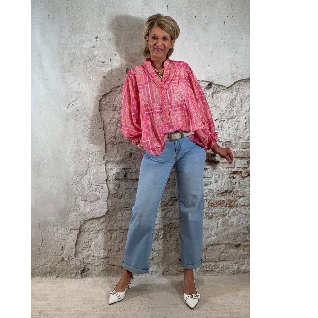 ibiza blouse dames pink paisley ballonmouw luchtig wijde zomerblouse ibiza stijl