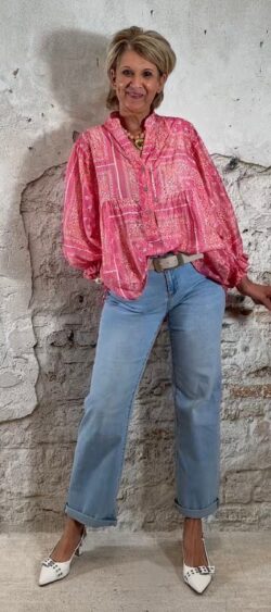 ibiza blouse dames pink paisley ballonmouw luchtig wijde zomerblouse ibiza stijl