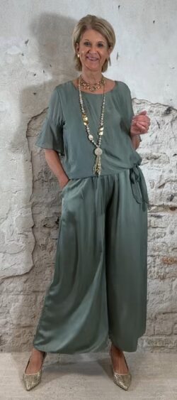 Wijde glans broek khaki floor