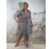 blouse jurk dames gestreept donkerblauw beige doorknoop strikceintuur 3/4 mouw