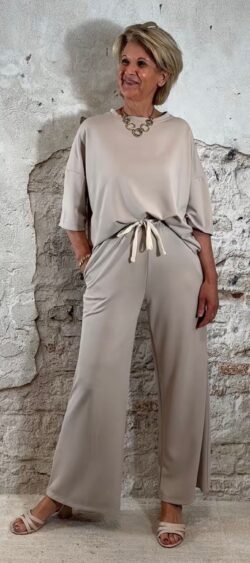 semi travel jogger dames zand wijde pijpen elastische tailleband comfy lounge broek