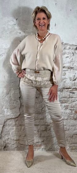 174837. Floor gloss Stretchbroek met koord beige (8 april weer op voorraad, je kunt al bestellen)