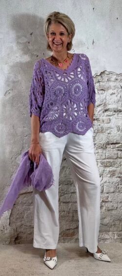 Gehaakte ibiza top dames lila met v-hals | katoenen crochet top met vlindermouw IV176717.✔️