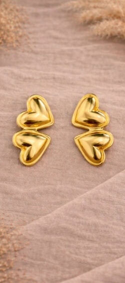 Oorbellen double heart goud Sil