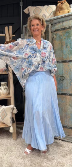 Ibiza blouse flower jeansblauw met ballonmouw - Floor 176712