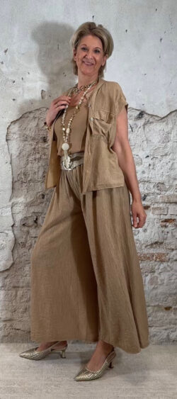 Wijde crêpe broek camel Len