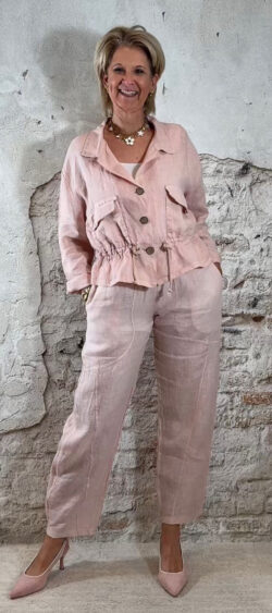 Linnen blouson roze Evy 179361 (5 mei weer op voorraad, je kunt al bestellen)