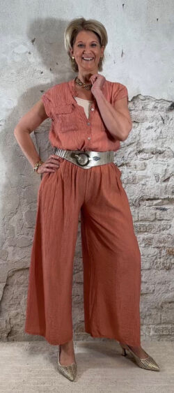 Crêpe blouse mouwloos terra Len