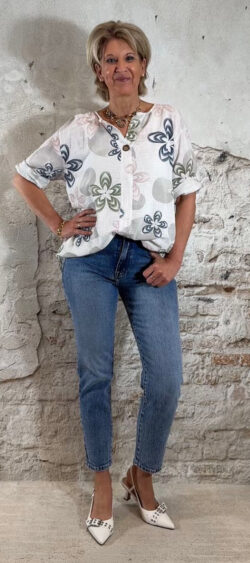 Bibi cotton blouse flower dots wit