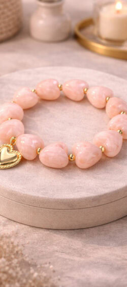 Sil elastische armband chunky hearts roze