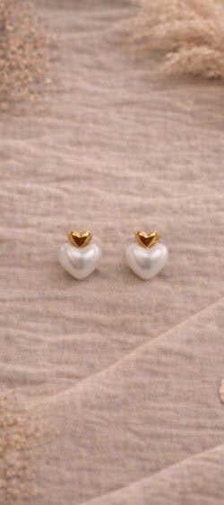 Oorbellen double heart pearl goud Sil