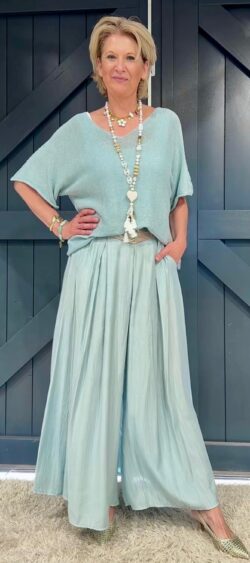 Oversized cotton pullover v-hals menthol - Bibi 166891