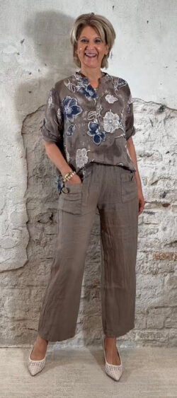 Linnen rechte broek taupe Bibi