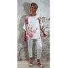 blouse dames bloemenprint wit roze lindegroen oversized ronde hals viscose luchtig