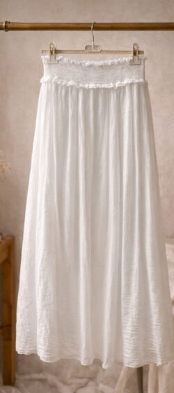 witte katoenen dames rok met crinkle stof en elastische taille