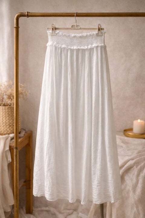 witte katoenen dames rok met crinkle stof en elastische taille