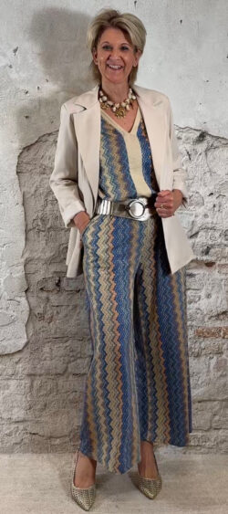 Dun gebreide wijde broek Inka Zig-Zag - Len 178366