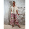 linnenlook broek dames creme roze ibiza print elastische tailleband wijde zomer broek luchtig