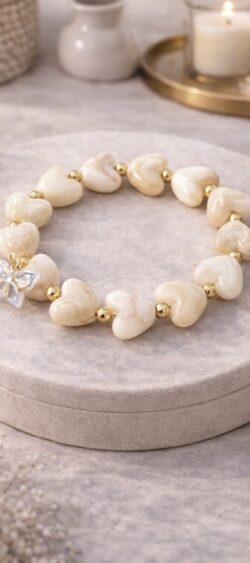 Sil elastische armband marmerlook hearts – butterfly