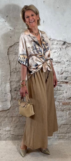 Bibi blouse venice beige/donkerblauw