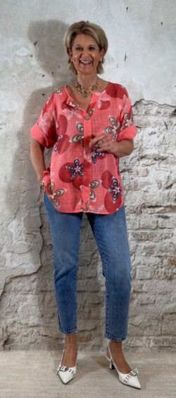 Bibi cotton blouse flower dots koraal