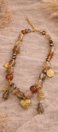 Chunky kralenketting bruin marmerlook Sil