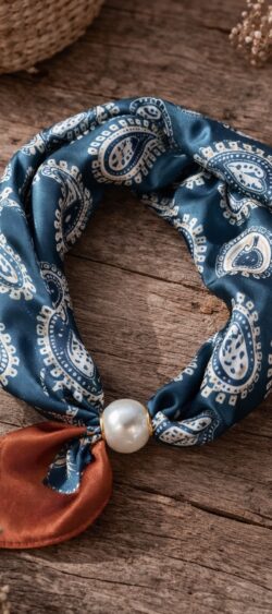 175295. Kraalsjaal paisley donkerblauw/camel