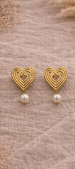 Oorbellen goud heart & pearl Sil