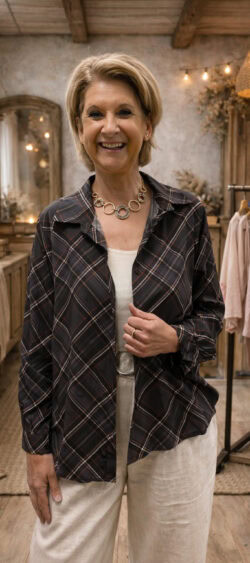 Bibi geruite blouse donkergrijs - OUTLET!