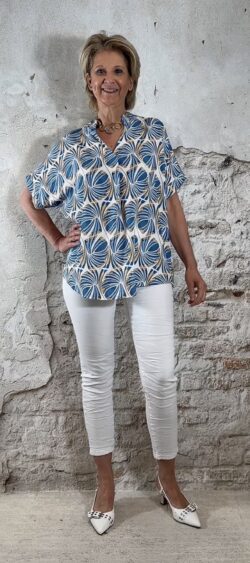 Deal print blouse jeansblauw