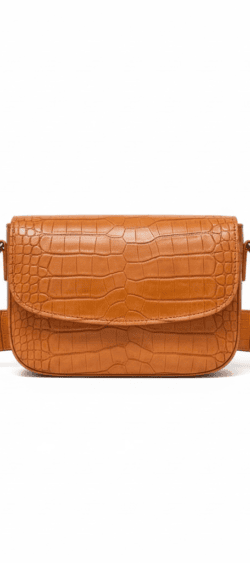 Croco schoudertasje cognac