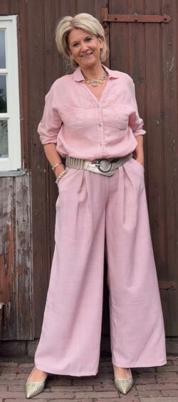 Blouse basic linnen roze - Evy 180595