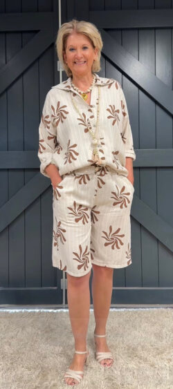 Bermuda flower & stripe beige/bruin 180730