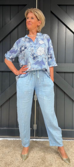 Linnen barrel broek lichtblauw Evy
