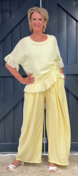 Oversized linnen ruffle top geel - Ailan 181951