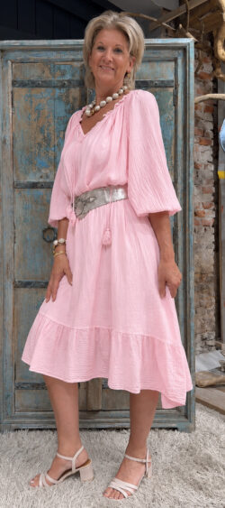 Cotton Ibiza jurk roze - Len 182334