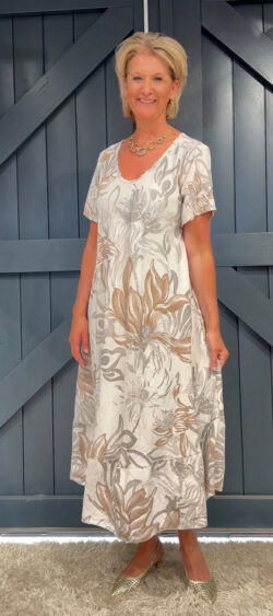 PRE-ORDER NOW! A-lijn zomerjurk flower beige - Ailan 181924
