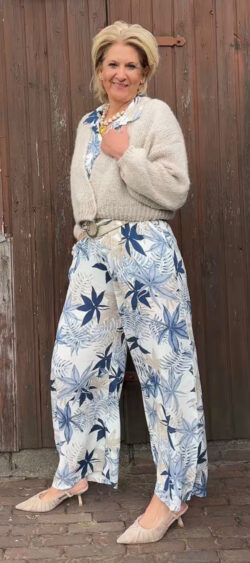 Linnenlook wijde broek Leafs blauw - Bibi 180342 (19 mei weer op voorraad, je kunt al bestellen)