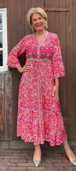 Lange Ibiza jurk paisley patroon pink - 180436 Bibi (19 mei weer op voorraad, je kunt al bestellen)