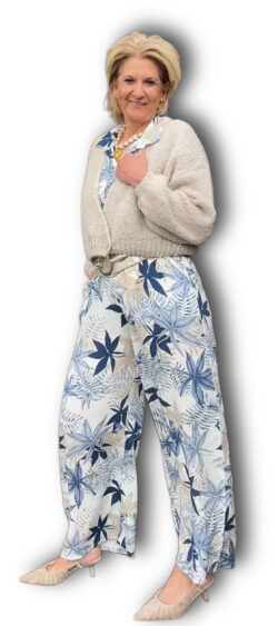 Linnenlook wijde broek Leafs blauw - Bibi 180342 (19 mei weer op voorraad, je kunt al bestellen)